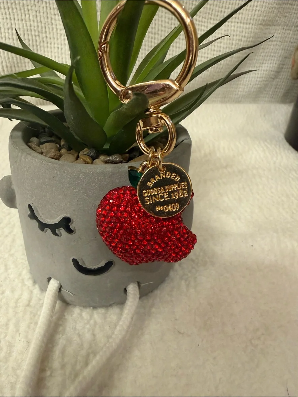 Rhinestone Apple Bag Charm Sparkly Gold-Tone Purse Accessory